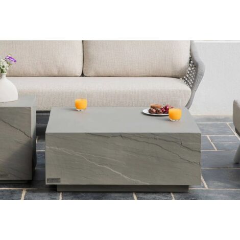 Table d’appoint en béton GFRC – Résistante aux intempéries – Design minimaliste – 86 x 66 x 35.6 cm – Usage intérieur et extérieur – Elementi (1/5)