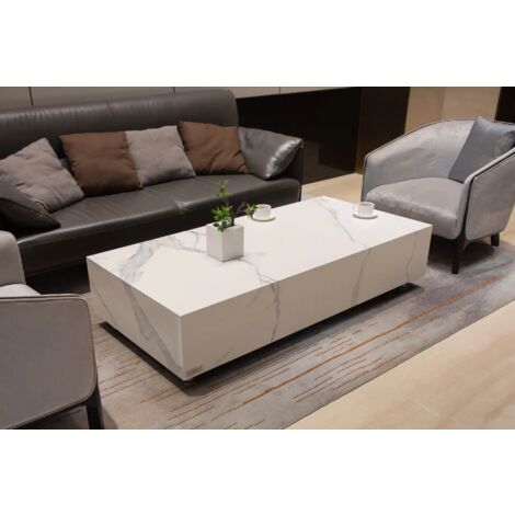 BIANCO Table basse en porcelaine marbre rectangulaire en béton exclusif moderne 157.5 x 76.2 x 35.6 cm (1/5)