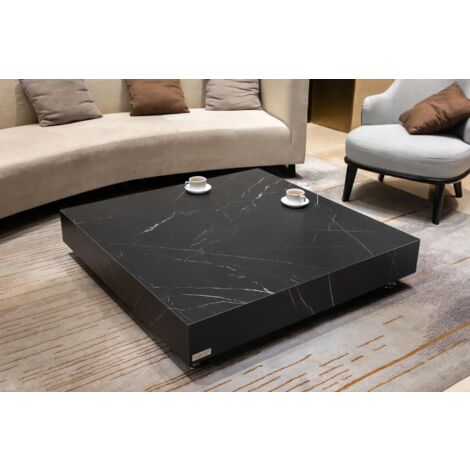 SOFIA Table basse en porcelaine marbre grande en béton élégant facile d’entretien 118 x 118 x 23.9 cm (1/5)