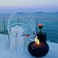 Brasero à gaz MODENO York pour extérieur, table à feu en béton GFRC, salon de jardin avec surface mate noire D68 x H36 cm