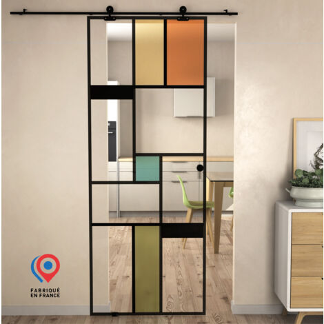 KIT Porte coulissante en verre + Rail coulissant - MONDO CLAIRE - H. 200,5 x L. 82,5 - Fabrication Française AURYS NORMANDIE (1/4)