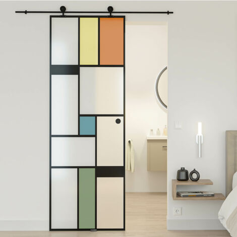 KIT Porte coulissante en verre + Rail coulissant - MONDO OPAQUE - H. 204 x L. 83 - Fabrication Française AURYS NORMANDIE