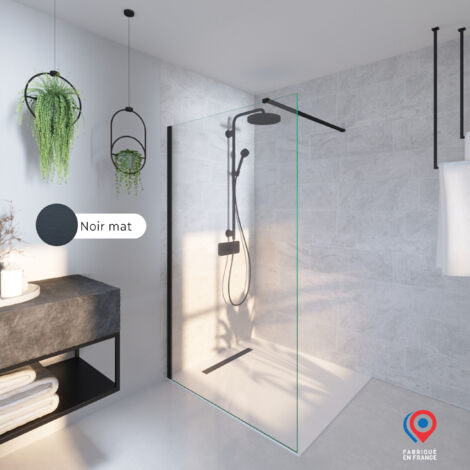 Kit Paroi de douche transparente + Rail Noir - Baléares - H.198 x L.120 cm - Fabrication Française AURYS NORMANDIE (1/5)