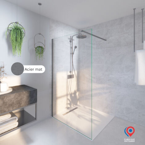 Kit Paroi de douche transparente + Rail Acier - Baléares - H.198 x L.70 cm - Fabrication Française AURYS NORMANDIE (1/5)