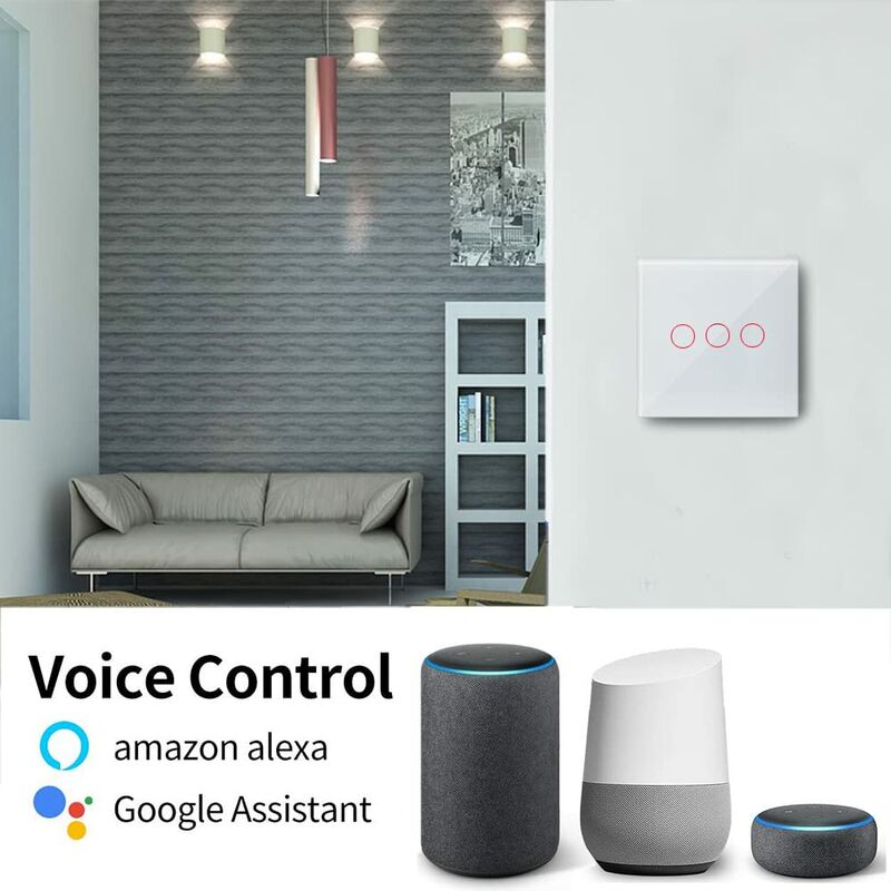Interrupteur WIFI Connecté Alexa Google Assistant Smart Life Compatible,  Mural Interrupteur Tactile 1 Gang 1 Voies Blanc Panneau en Verre Trempé