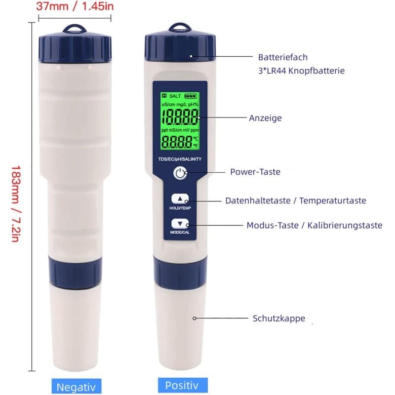 PH-Mètre, 5 En 1 PH/TDS/EC/Salinité/Tempmètre, Testeur De Moniteur De Qualité De L'eau Pour Piscines, Culture Hydroponique, Eau Potable, Aquariums 3