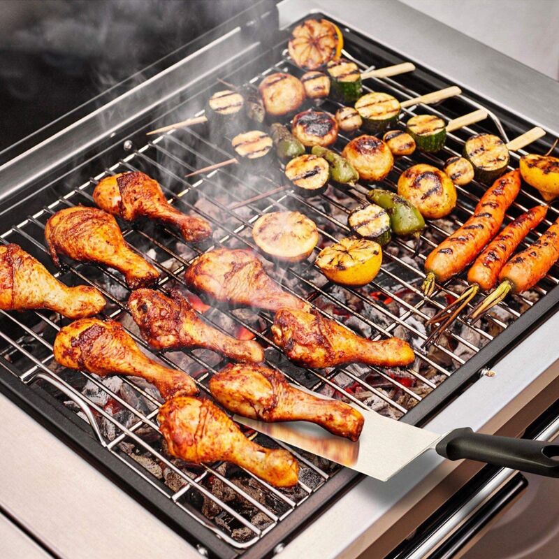 Sporgo Lot De 2 Grilles De Barbecue - 34 X 24 Cm - En Acier Inoxydable - Réutilisable - Avec Brosse - Pour Légumes, Poissons, Viandes, Légumes