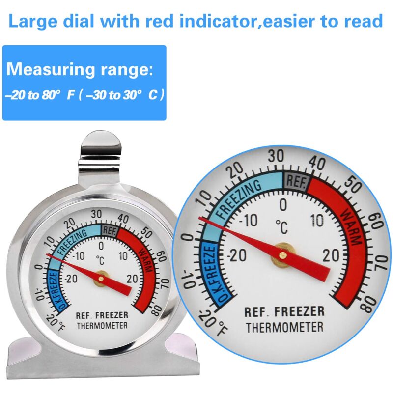 Thermomètre Réfrigérateur Grand Cadran en Acier Inoxydable de Température pour  Congélateur Refroidisseur avec Crochet Suspension et