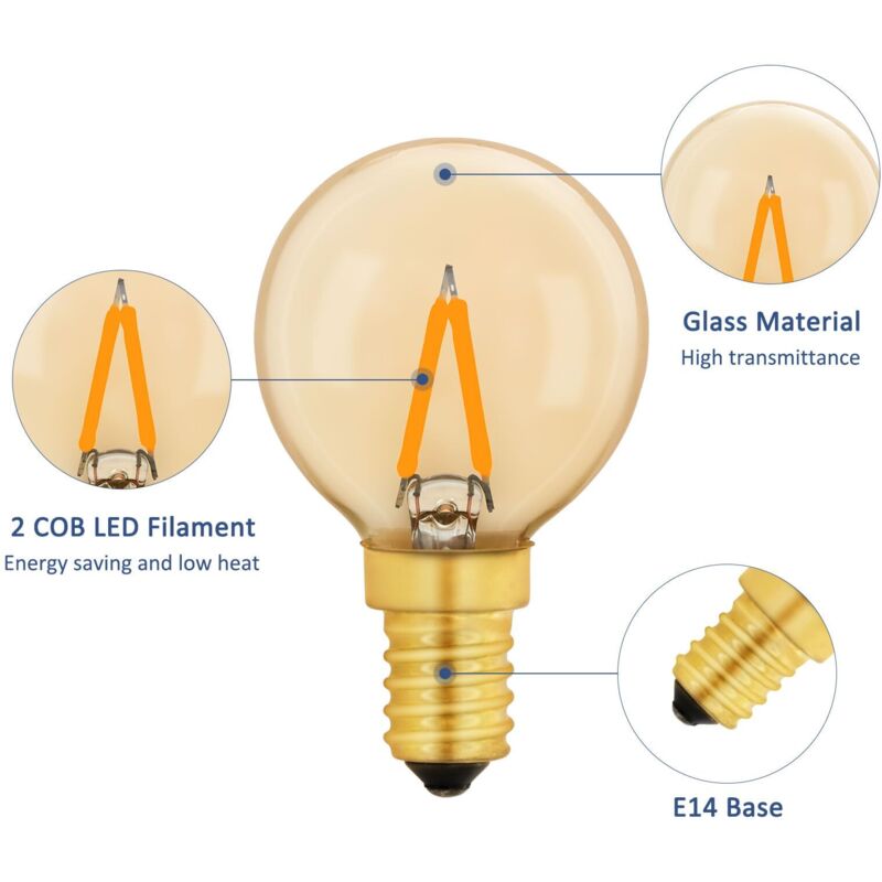 Ampoules LED Edison E14 Nuodifan - Lot De 12 - 4W 2700K Verre Ambré