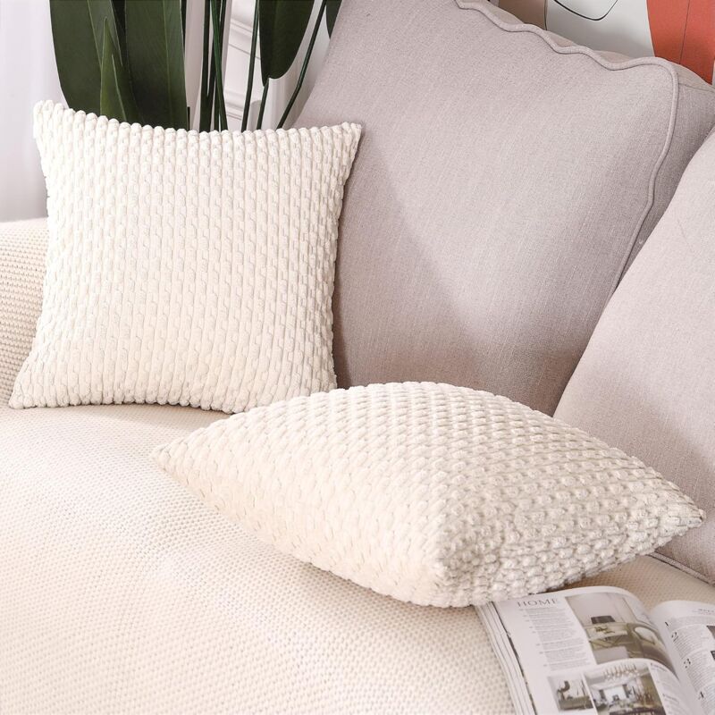 Housses De Coussin COCOPLOCEUS - Lot De 2, 66x66 Cm, Coton Gaufré, Blanc Ivoire