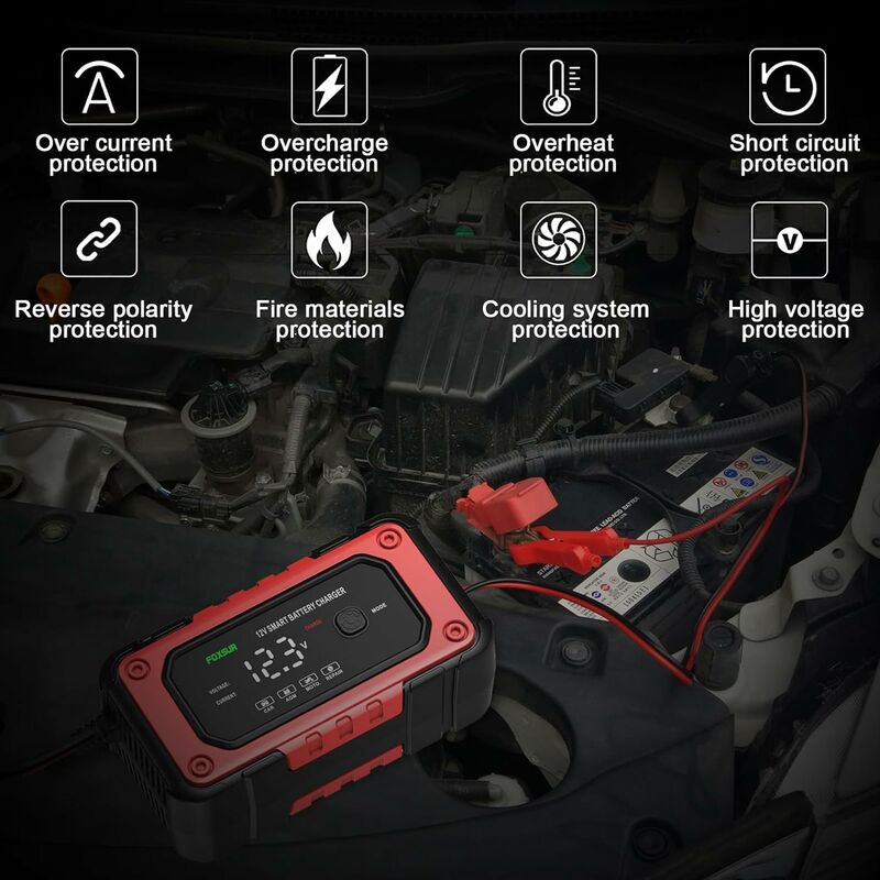  Chargeur de Batterie Intelligent pour Voiture et Moto 12V 6A,  Mainteneur de Batterie Automatique pour Voiture Moto Camion