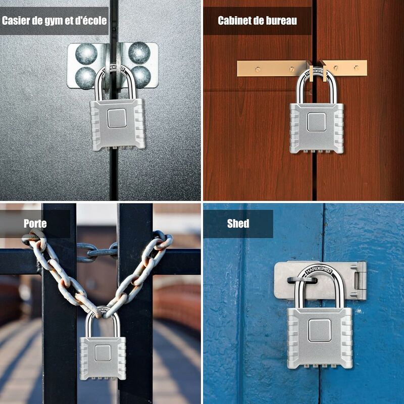 Cadenas Code 4 Chiffres, Cadenas Extérieur Etanche, Robuste et Antivol, 8mm  Loquet Cadenas à Combinaison, Exterieur