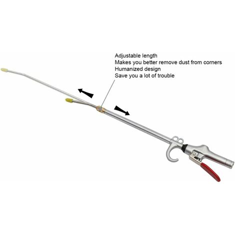 Pistolet à air comprimé industriel puissant à haut volume avec buse extensible en acier inoxydable de 14 à 27 pouces, accessoire compresseur à air, pistolet de soufflage de poussière d'outil.