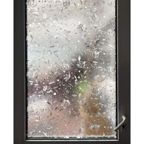 Film pour Fenêtre Film Electrostatique Protége Intimité Anti-UV Décoratif Film Vitre Anti Regard Occultant avec Motif Tulipes Fleurs pour Verre et Vitrage 45 cm × 200 cm