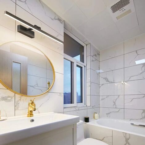 Lampe Miroir LED Salle de Bain 50cm, 12W, IP44 Étanche Applique Murale Salle de Bain 180° Rotatif, Lumière Miroir Salle de Bain Moderne, Blanc Chaud 3000K, Schwarz，Noir [Classe énergétique F]