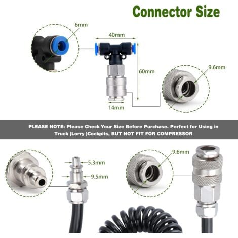 Soufflette Camion Soufflette Pneumatique avec Tuyau de Spirale de 5 mètres Kit de nettoyage de pistolet à air pour camion avec connecteur en T, Noir
