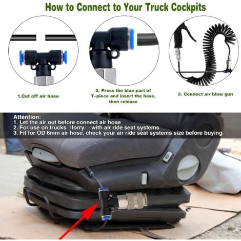 Soufflette Camion Soufflette Pneumatique avec Tuyau de Spirale de 5 mètres Kit de nettoyage de pistolet à air pour camion avec connecteur en T, Noir