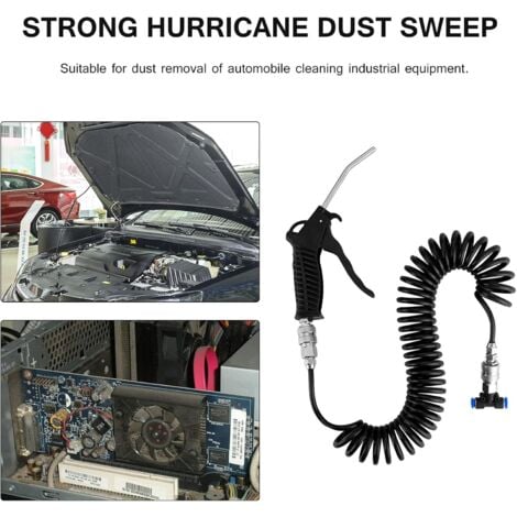 Soufflette Camion Soufflette Pneumatique avec Tuyau de Spirale de 5 mètres Kit de nettoyage de pistolet à air pour camion avec connecteur en T, Noir
