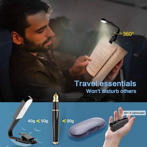 Lampe de Lecture, Lampe Lecture Rechargeable par USB avec Capteur Tactile, Lampe Livre avec 3 Modes de Luminosité Réglables Eye-Care, Clip Flexible sur Liseuse Lampe pour Lire au Lit, Voyage