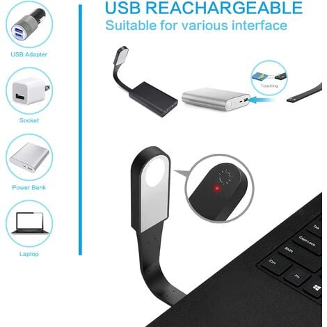 Lampe de Lecture, Lampe Lecture Rechargeable par USB avec Capteur Tactile, Lampe Livre avec 3 Modes de Luminosité Réglables Eye-Care, Clip Flexible sur Liseuse Lampe pour Lire au Lit, Voyage