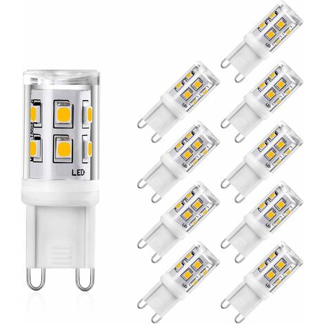 Ampoule G9 LED 2W Equivalente 20W 25W G9 Halogènes, Ampoule LED G9 Blanc Chaud 3000K, CRI 80, 200lm, 360 Degrés Angle, AC 220-240V, Not Dimmable, Lot de 10 [Classe énergétique A+]