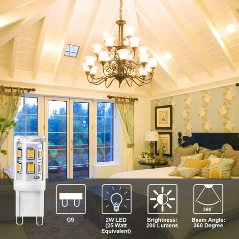 Ampoule G9 LED 2W Equivalente 20W 25W G9 Halogènes, Ampoule LED G9 Blanc Chaud 3000K, CRI 80, 200lm, 360 Degrés Angle, AC 220-240V, Not Dimmable, Lot de 10 [Classe énergétique A+]