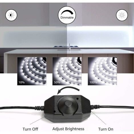 10M Ruban LED Dimmable, Bande LED Blanc Froid 6000K 600 LEDs SMD 2835, 12V Bandeau LED Autocollant avec Variateur, Connecteurs+Transformateur, Éclairage Intérieur pour Meuble, Escalier, Cuisine [Class