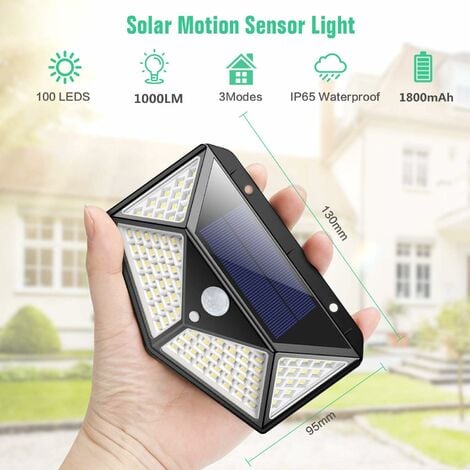 Lampe Solaire Extérieur【Version Puissante 2 Pack】100 LED 2200 mAh éclairage Extérieur étanche 270° lumière Solaire Détecteur de Mouvement 180 ° Spot Solaire Applique Solaire pour Jardin