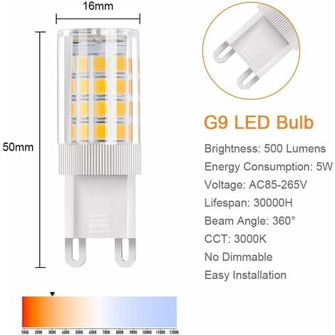 G9 Ampoule LED,5W équivalent à des Lampes Halogènes 50W,4 PCS Lampes à LED Blanc Chaud 3000K,Angle de Diffusion de 360°, AC85-220V,360LM,Non Dimmable