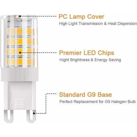 G9 Ampoule LED,5W équivalent à des Lampes Halogènes 50W,4 PCS Lampes à LED Blanc Chaud 3000K,Angle de Diffusion de 360°, AC85-220V,360LM,Non Dimmable