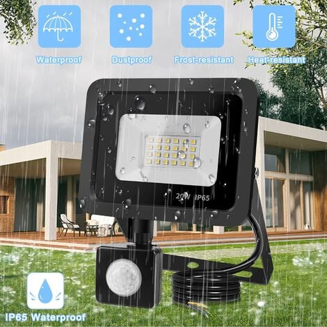 20W Projecteur LED Avec Détecteur de Mouvement, 24 LEDs Spot LED Extérieur Avec Détecteur IP65 Etanche, Projecteur LED Eclairage Exterieur 6500K pour Jardin, Patio, Garage, Entrée [Classe énergétique 