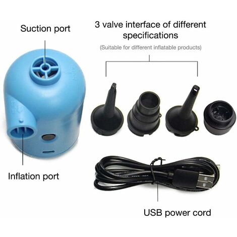 N/Y Pompe à air électrique pour piscines gonflables, pompe à gonflage rapide avec 3 buses, gonfleur de charge USB portable et pompe déflateur pour matelas pneumatiques bateaux