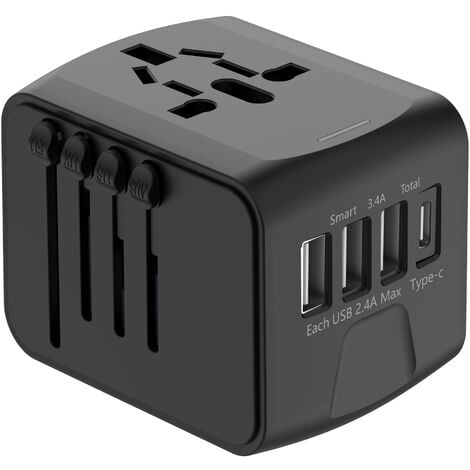 Adaptateur Voyage Universel International avec 3 USB et 1 Type C, 1500W, Prise France vers USA Canada UK EU Australie Chine Japon