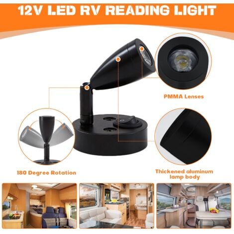 2 Pièces Lampes de Lecture Spot LED 12V Interrupteur réglable Lampe de Chevet Murale lumière intérieure Camping-Car 6000K Blanche pour Camping-Car
