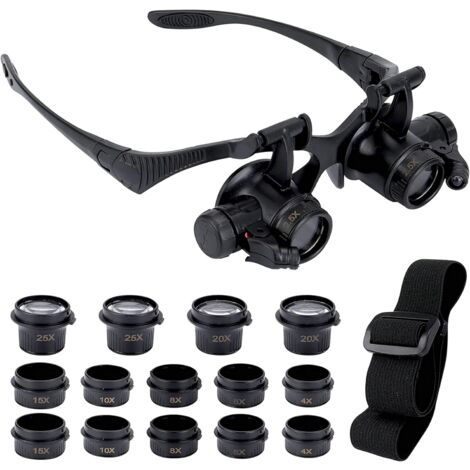 Lunettes Loupe Grossissante LED Rechargeable - 4 Lentilles 1.5X à 5X, Main Libre Pour Lecture Et Bricolage