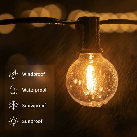Guirlande Lumineuse Extérieure, Guirlande Lumineuse LED 15M/50FT 25 Ampoules + 1 De Rechange, 0,2W, Guirlande Intérieure Extérieure Étanche pour Jardin, Fête, Noël