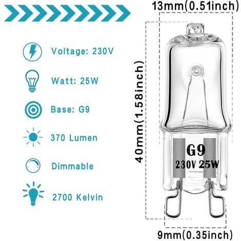 Ampoule halogène avec culot G9, 25W, 230V, 300°C