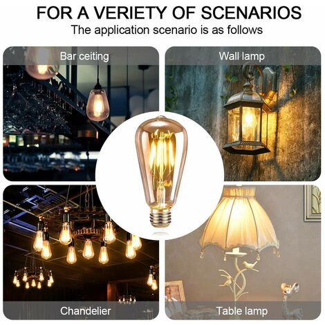 6 Pièces Ampoule E27 Vintage, LED ST64 Lampe Décorative Rétro Edison Vintage, 4W Filament Blanc Chaud pour Restaurant Café Bar Ampoules