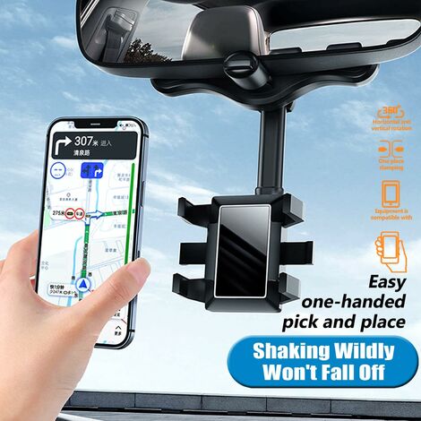 Support Téléphone Voiture Sur Rétroviseur - Pivot 360° - Compatible IPhone Samsung Huawei
