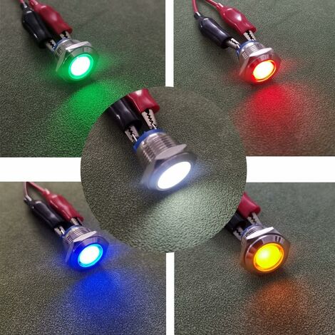 5pcs 12V-24VDC 16mm LED Voyant Lumineux en Acier Inoxydable Voyant Imperméable à Eau