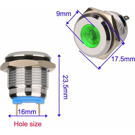5pcs 12V-24VDC 16mm LED Voyant Lumineux en Acier Inoxydable Voyant Imperméable à Eau