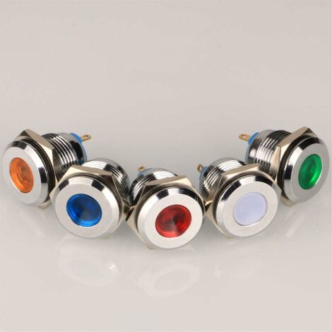 5pcs 12V-24VDC 16mm LED Voyant Lumineux en Acier Inoxydable Voyant Imperméable à Eau