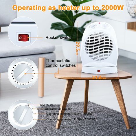 Radiateur soufflant 2000w oscillant avec thermostat 