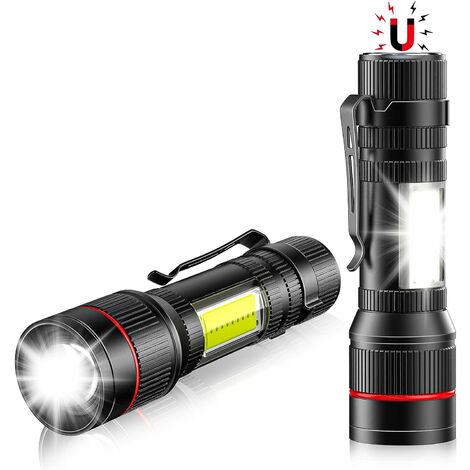 Lampe torche LED rechargeable par USB, COB Lampe de poche super lumineuse  étanche Zoom réglable mise