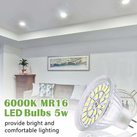 Ampoule LED GU5.3 Blanc Froid 6000K, MR16 LED 12V 5W Equivalent à 50W Halogène, Ampoules LED Spot Non Dimmable, Lot de 10