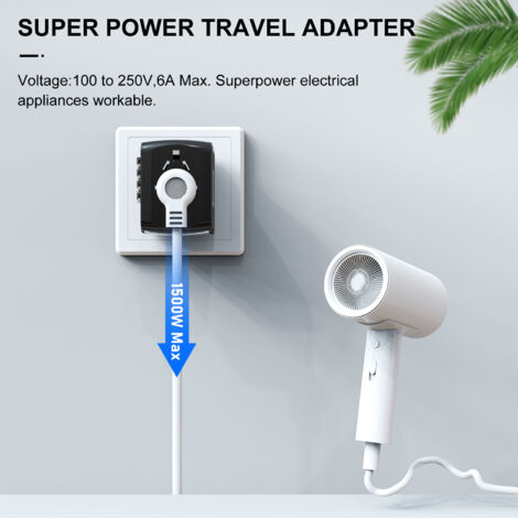 Adaptateur Universel De Voyage – Prise UK, USB Multi-ports, Type C – Noir