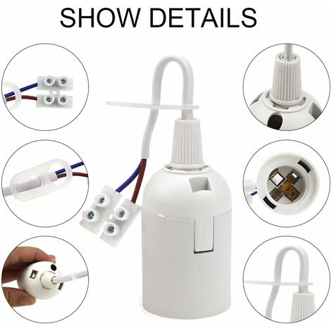 6 Pièces Douille de Lampe E27 Support D'ampoule 2A 250V Douille de Rénovation de Chantier avec Câble Douille de Lampe Suspension pour Ampoules à Lncandescence et LED (Max. 60W) - Blanc