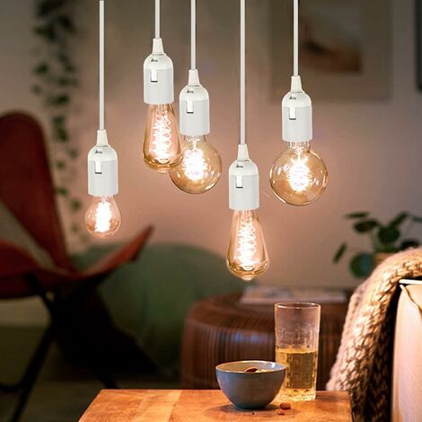 6 Pièces Douille de Lampe E27 Support D'ampoule 2A 250V Douille de Rénovation de Chantier avec Câble Douille de Lampe Suspension pour Ampoules à Lncandescence et LED (Max. 60W) - Blanc