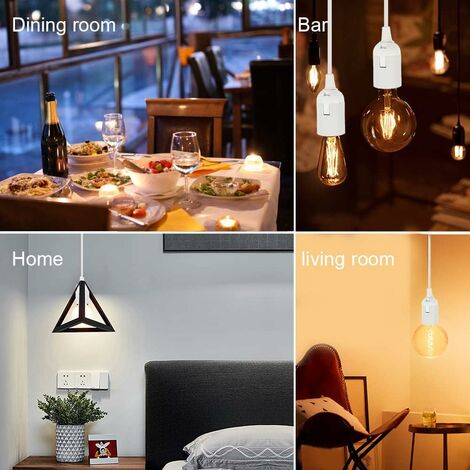 6 Pièces Douille de Lampe E27 Support D'ampoule 2A 250V Douille de Rénovation de Chantier avec Câble Douille de Lampe Suspension pour Ampoules à Lncandescence et LED (Max. 60W) - Blanc