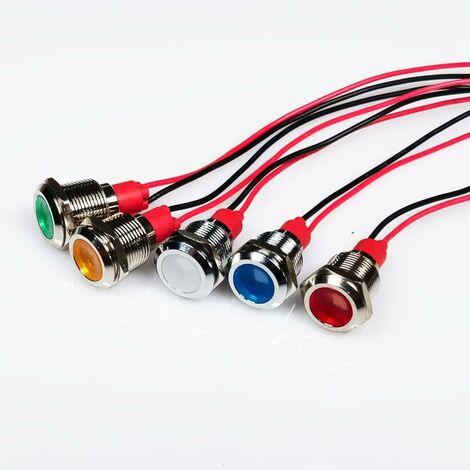 5pcs 12mm 12/24VDC LED Métal Indicateur - Lumière éTanche Signal Lampe Pilote Tableau de Bord Directionnel avec Fil